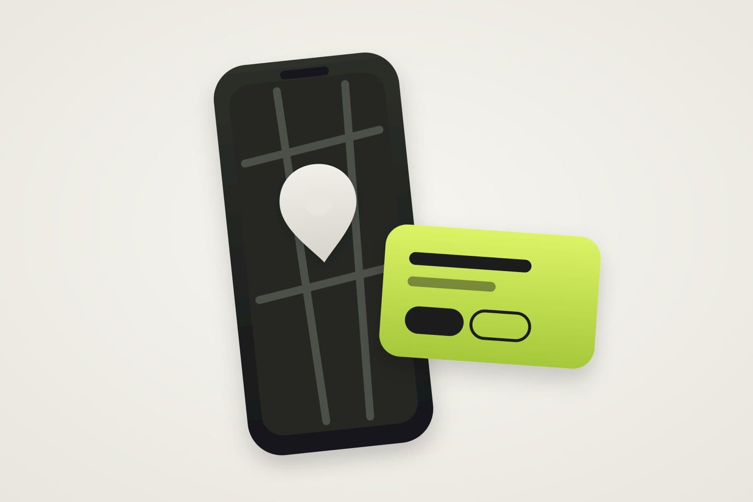Smartphone met een kaart en een lime locatiekaart van een bedrijf