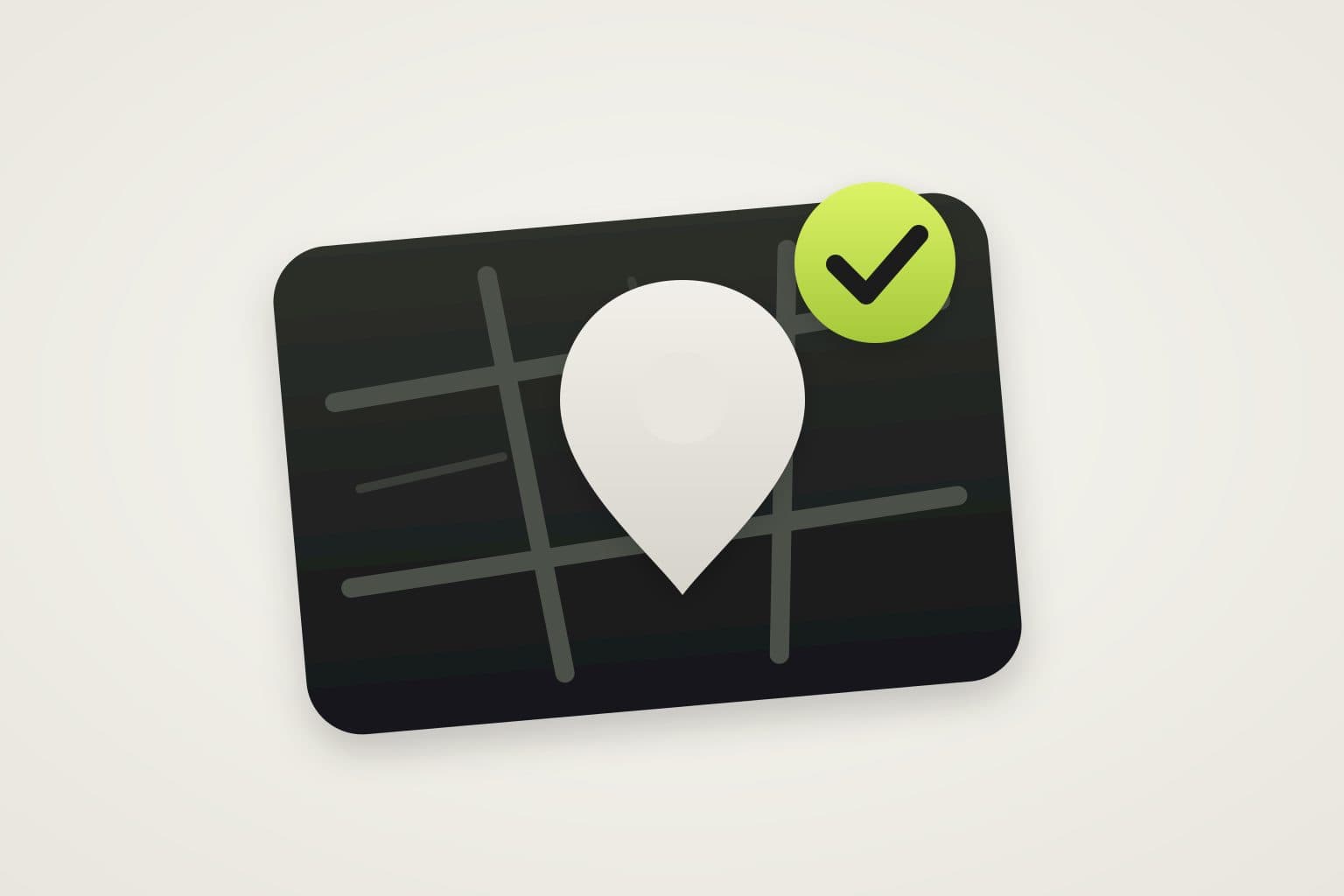 Kaart met een donkere locatiepin en een lime vinkje voor een geverifieerd bedrijf
