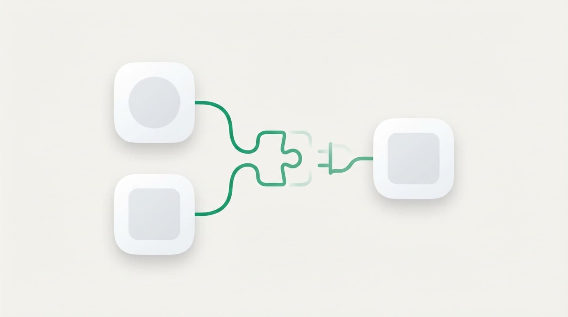Illustratie van app-iconen die via een stekker met elkaar verbonden worden, software-integratie
