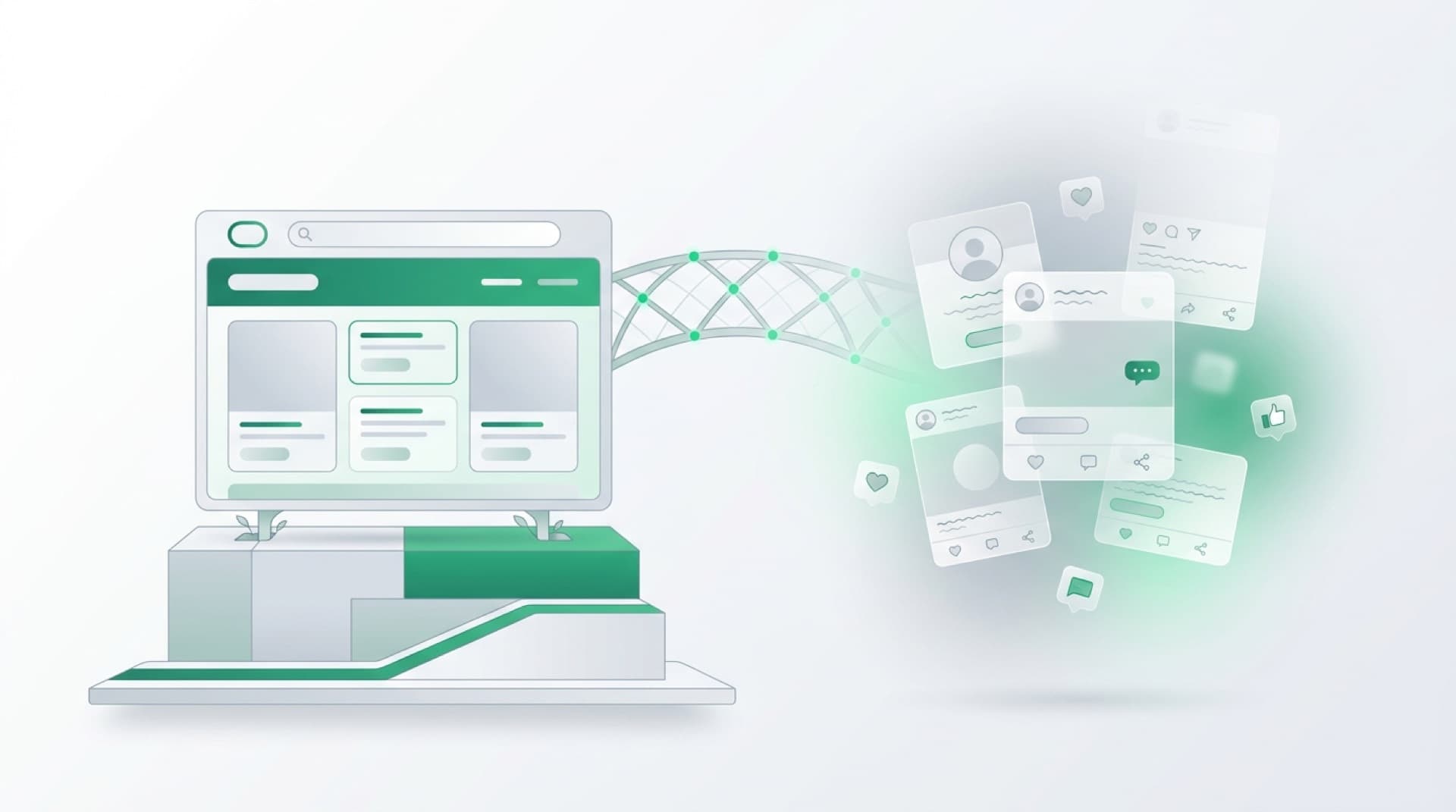 Illustratie van een website en social media iconen op een weegschaal