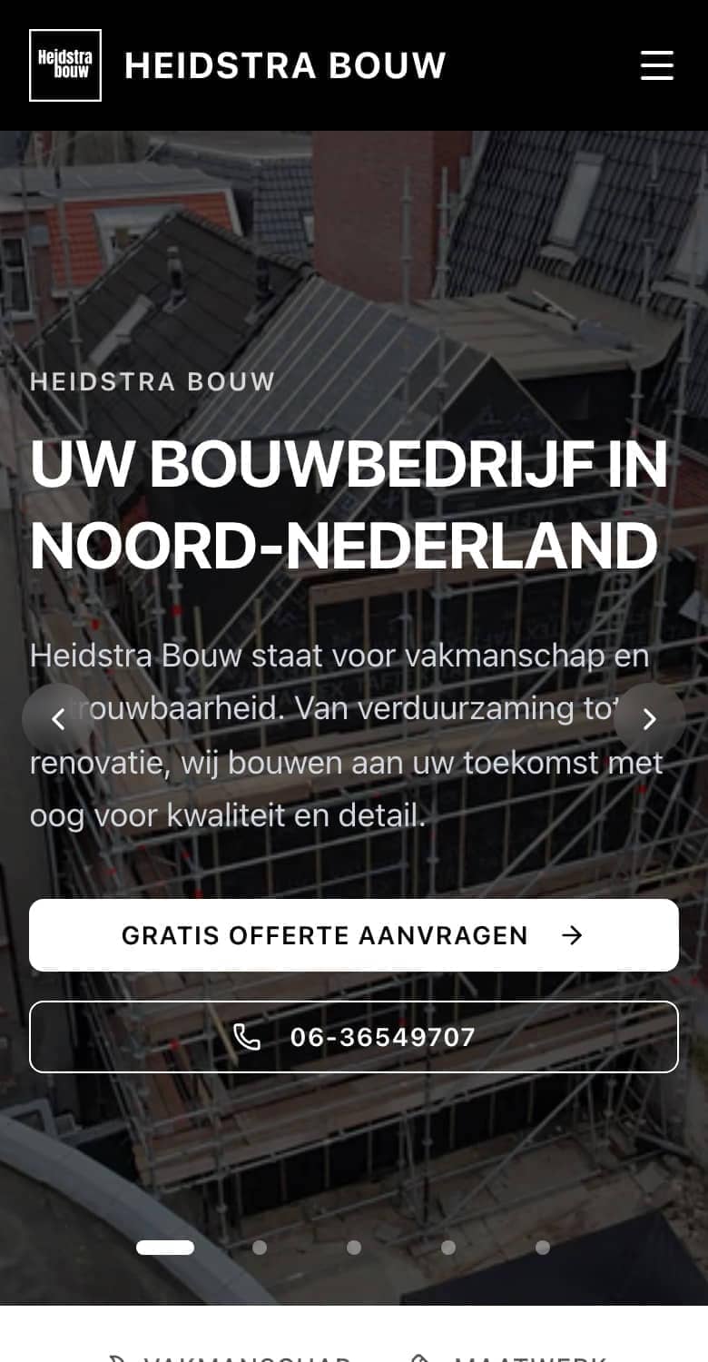Heidstra Bouw mobiele weergave