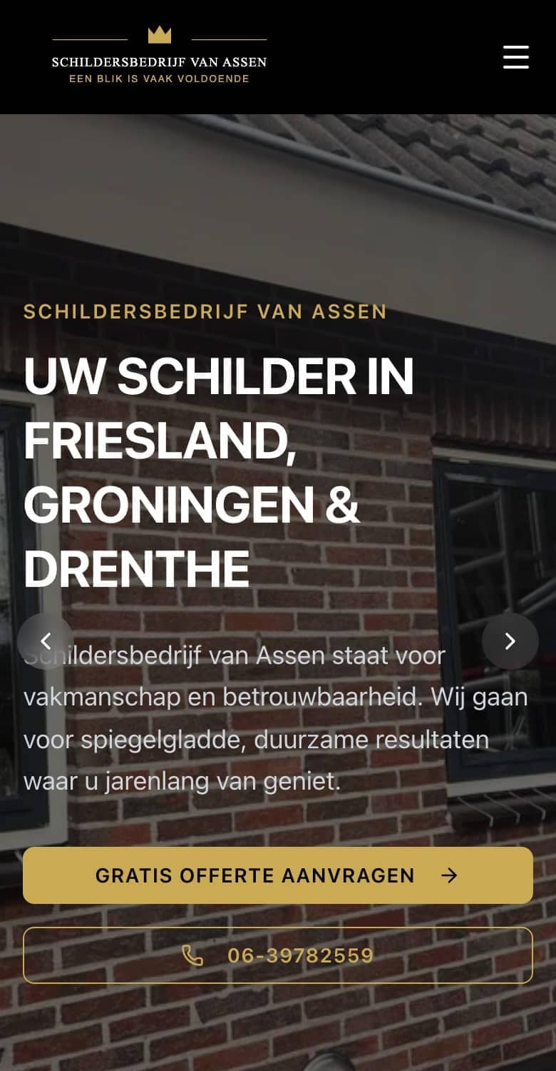 Mobiele website van Schildersbedrijf van Assen