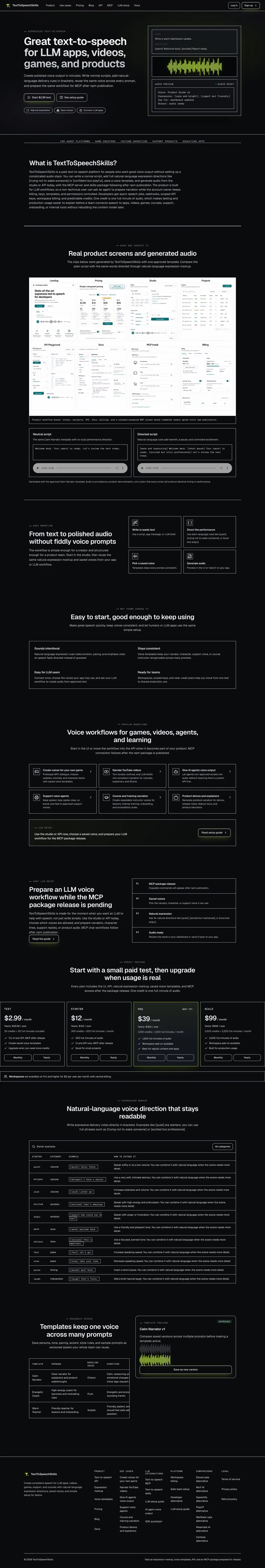 TextToSpeechSkills website screenshot